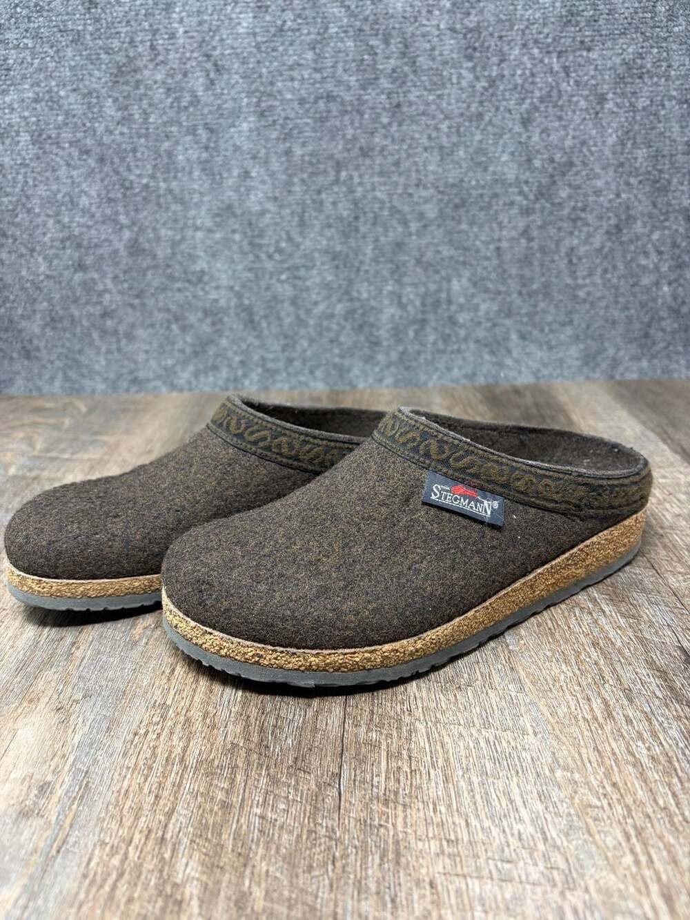 Stegmann Original 108 Brown Merino Wool Clogs Cork Latex Sole Women's Size 6